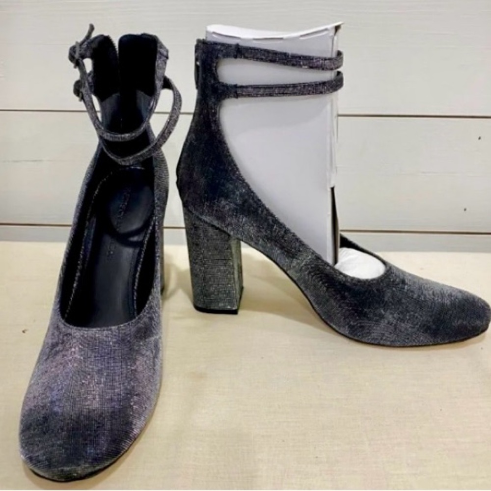 Sigerson Morrison Metallic Black Ankle Strap Heels